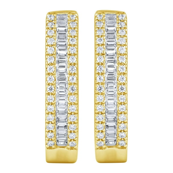 0.46 CT. T.W. Baguette & Round Cut Diamond Hoop Earrings in 14K Gold