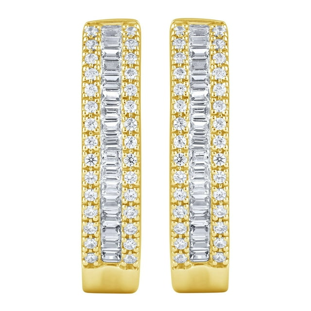 0.46 CT. T.W. Baguette & Round Cut Diamond Hoop Earrings in 14K Gold