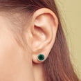 thumbnail image 3 of Round Cut Gemstone & 0.13 CT. TW Diamond Stud Halo Earrings in Sterling Silver, 3 of 5