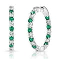thumbnail image 2 of Lab Created Gemstone Huggie Hoop Earrings in Sterling Silver, 2 of 6