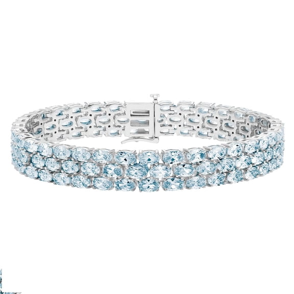 Oval Cut 3 Row Gemstone Bracelet in Sterling Silver