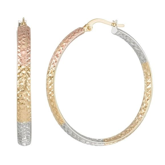 Tri-Color Brilliant Full Diamond Cut Hoop Earrings in 14K Gold
