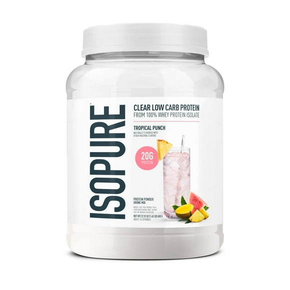 Isopure 20g Clear Protein Powder, Tropical Punch, 1.43 lbs.