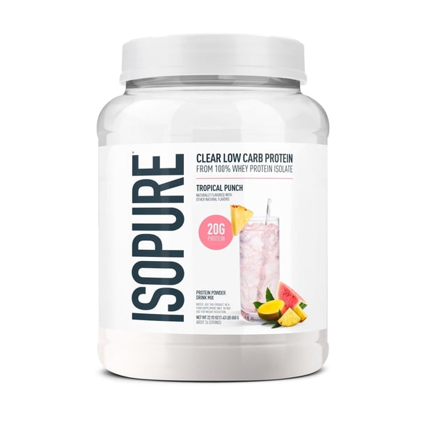 Isopure 20g Clear Protein Powder, Tropical Punch, 1.43 lbs