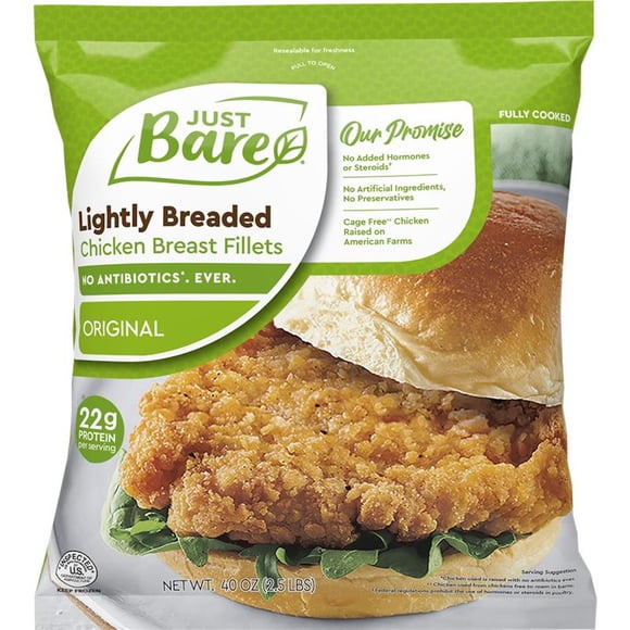 Just Bare Lightly Breaded Chicken Breast Fillets, Frozen, 2.5 lbs.
