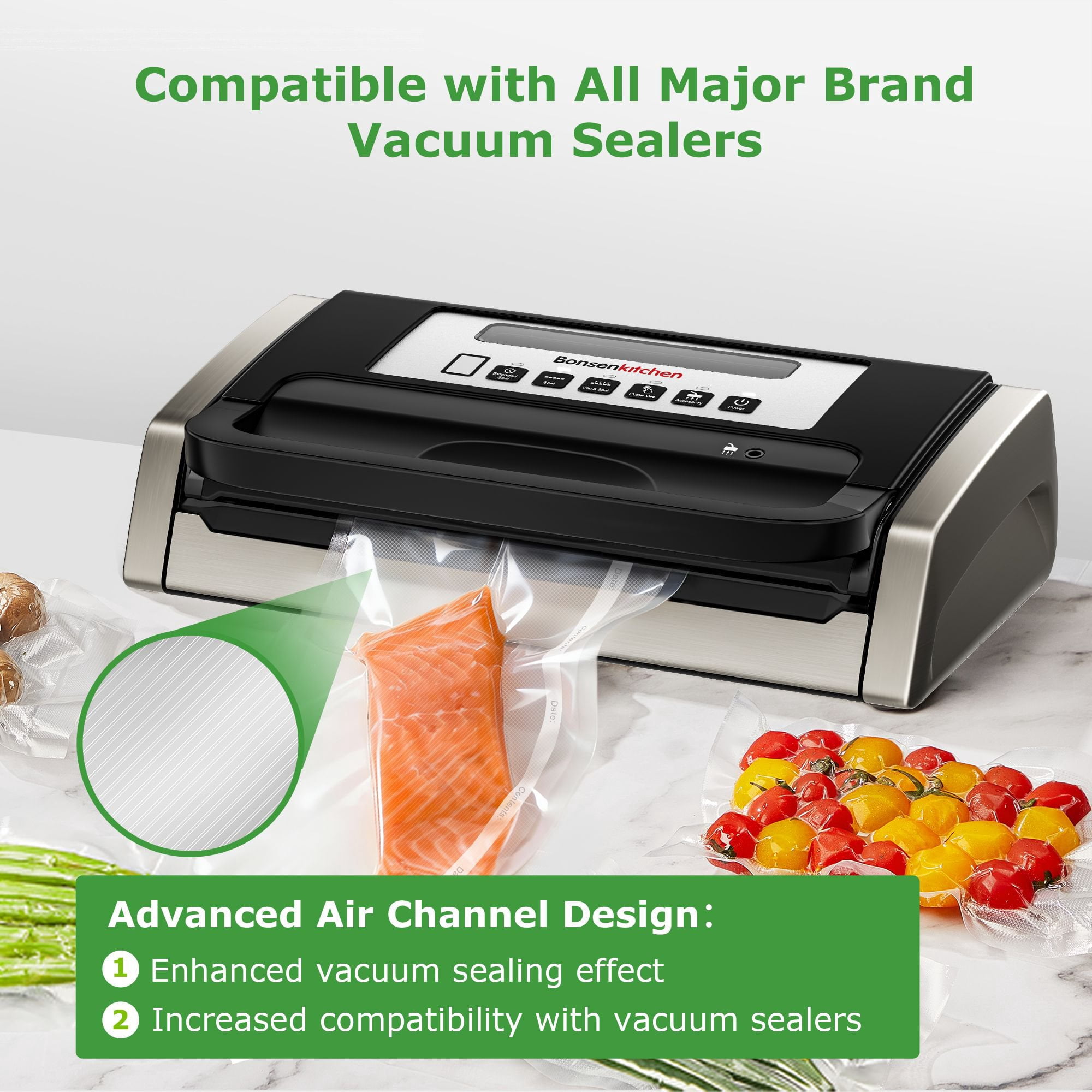 Bonsenkitchen Vacuum Sealer Bag Variety Pack, 7 Rolls & 50 Precut