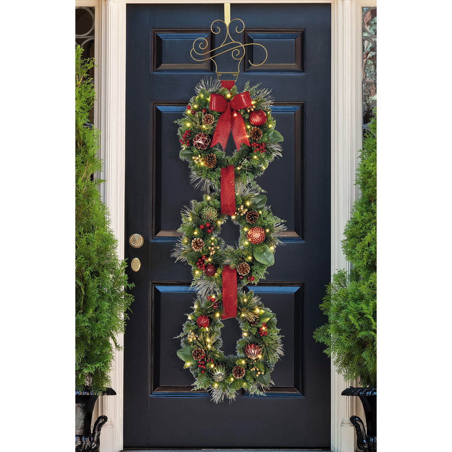 Member's Mark Pre-Lit Decorated Three Wreath Door Hanger