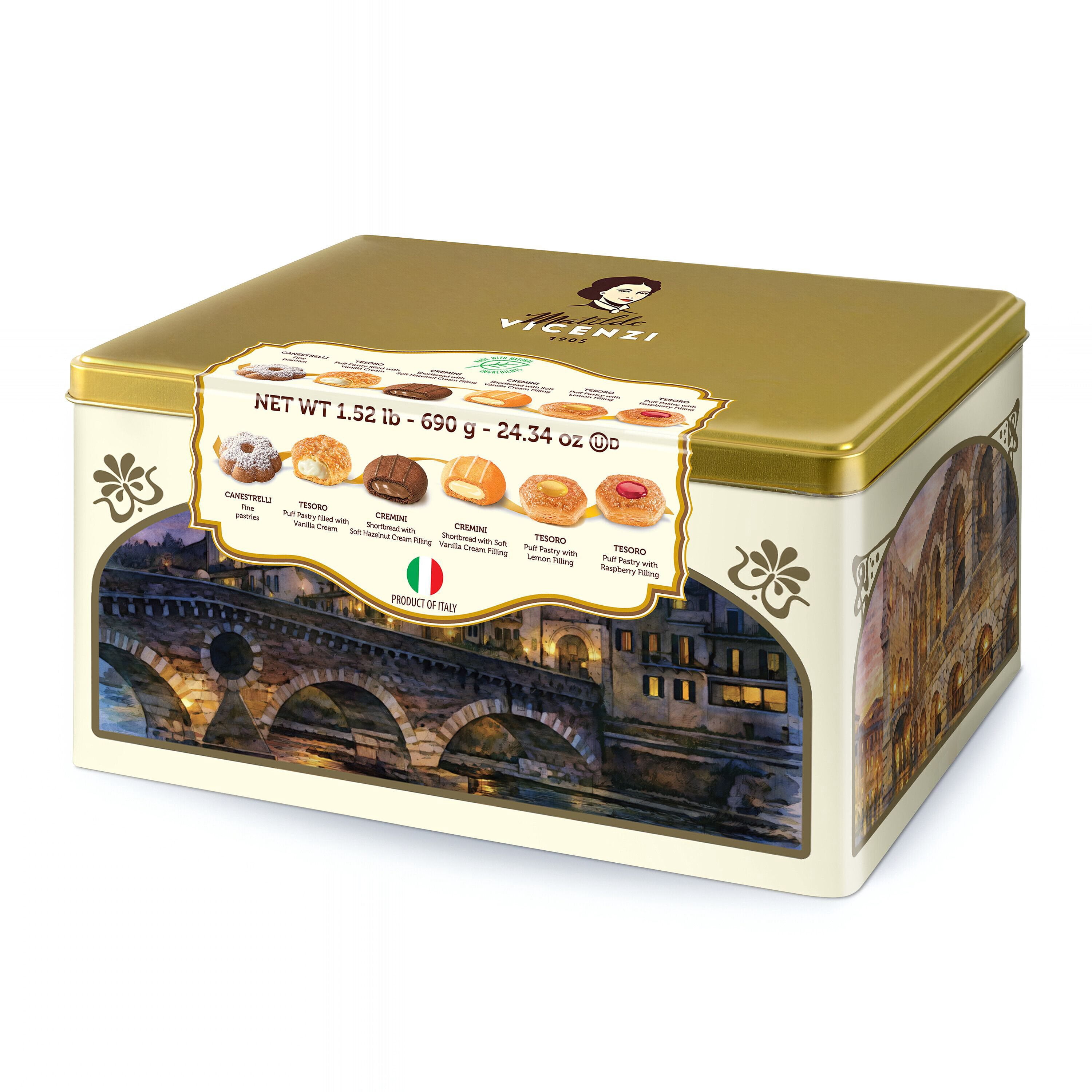 Verona Assorted Italian Puff Pastries and Shortbread Tin, 72 ct