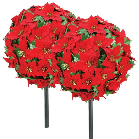 Artificial 15" Round Poinsettia Balls, 2 Pack