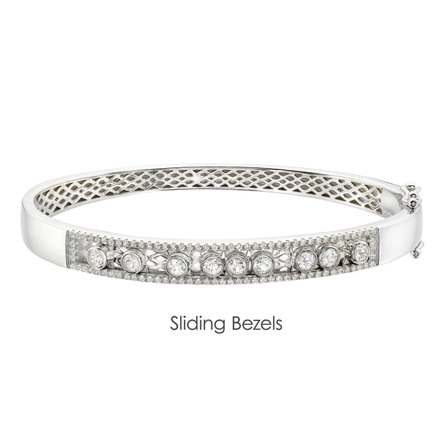 Lab Created White Sapphire Bezel Bangle Bracelet in Sterling Silver