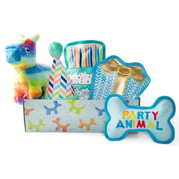 Party Animalドックフード Party Animal Birthday Box Dog Toy Bundle, 5-Piece Set Blue