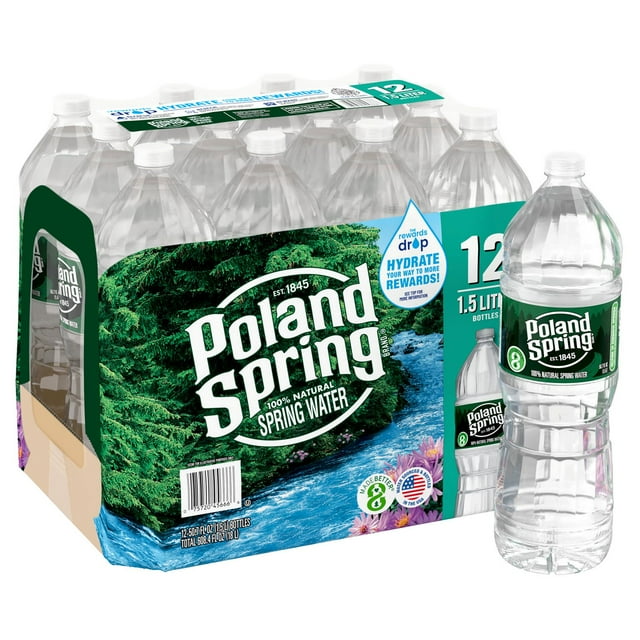 Poland Spring 100% Natural Spring Water, 1.5 L, 12 pk.