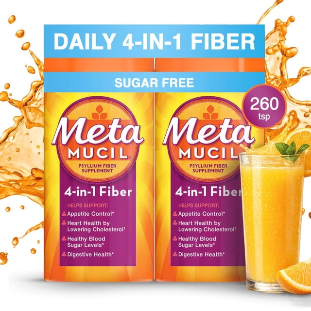 Metamucil Psyllium 4in1 Fiber Sugar-Free Powder, Orange, 26.6 oz., 2 pk.