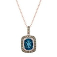 thumbnail image 1 of Cushion Cut London Blue Topaz & 0.25 CT. T.W. Diamond Double Halo Pendant Necklace in 14K Gold, 1 of 7