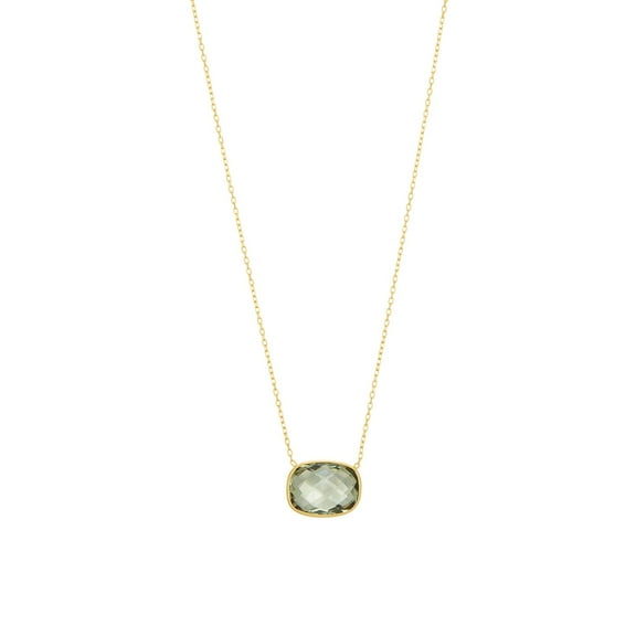 Cushion Cut Gemstone Bezel Set Necklace in 14K Gold