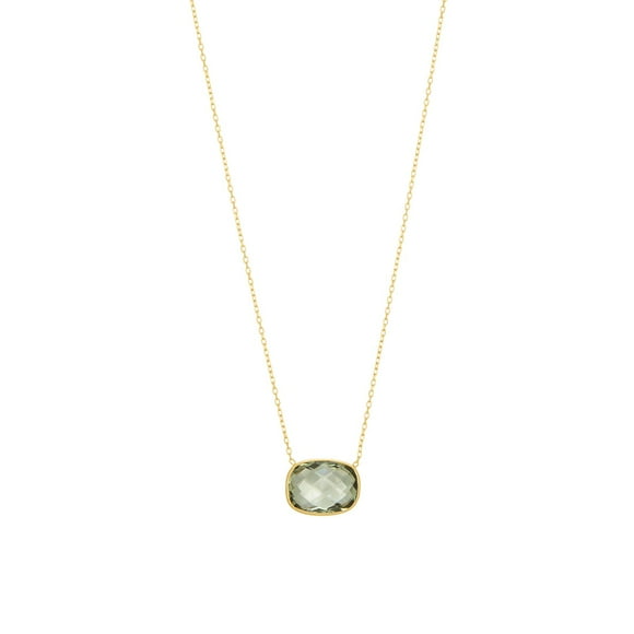 Cushion Cut Gemstone Bezel Set Necklace in 14K Gold