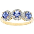 thumbnail image 1 of Round Cut 3 Stone Gemstone and 0.19 CT. T.W. Halo Diamond Ring in 14K Gold, 1 of 1