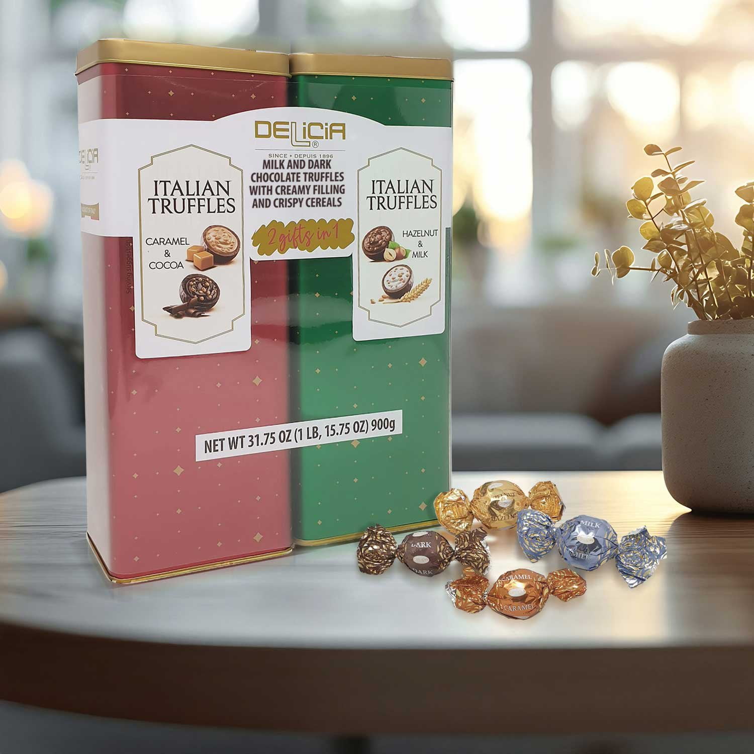 Delicia Fine Italian Chocolate Truffles Gift Tins, 2 pk