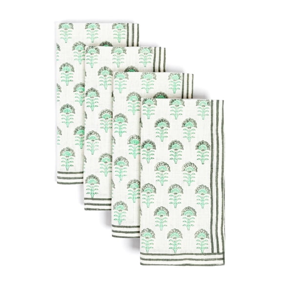 Over&Back 100% Linen Hand Blocked Napkins, Set of 4