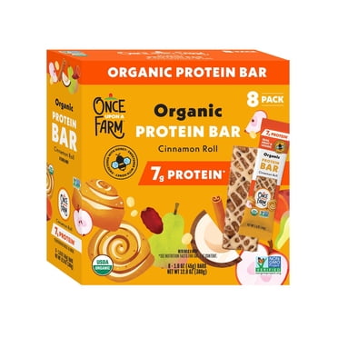 Once Upon a Farm, Refrigerated Protein Bar 8g protein Cinnamon Roll, 14.14 oz, 8 count