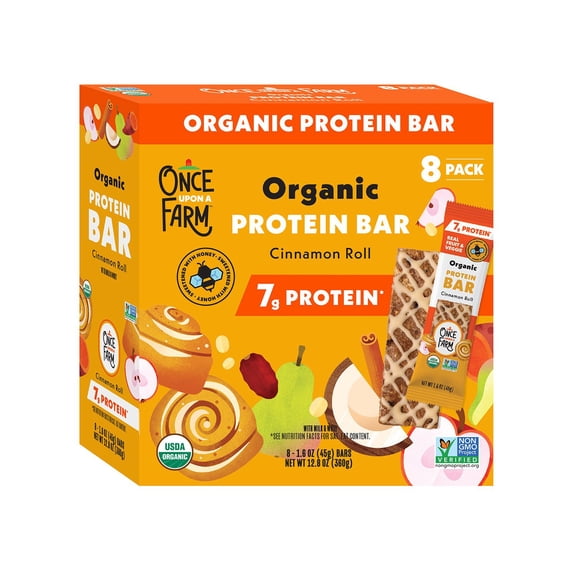 Once Upon a Farm, Refrigerated Protein Bar 8g protein Cinnamon Roll, 14.14 oz, 8 count