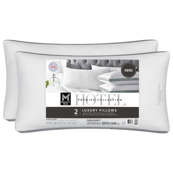 Member's Mark 2-Pack Hotel Premier Collection Bed Pillows, Assorted Sizes