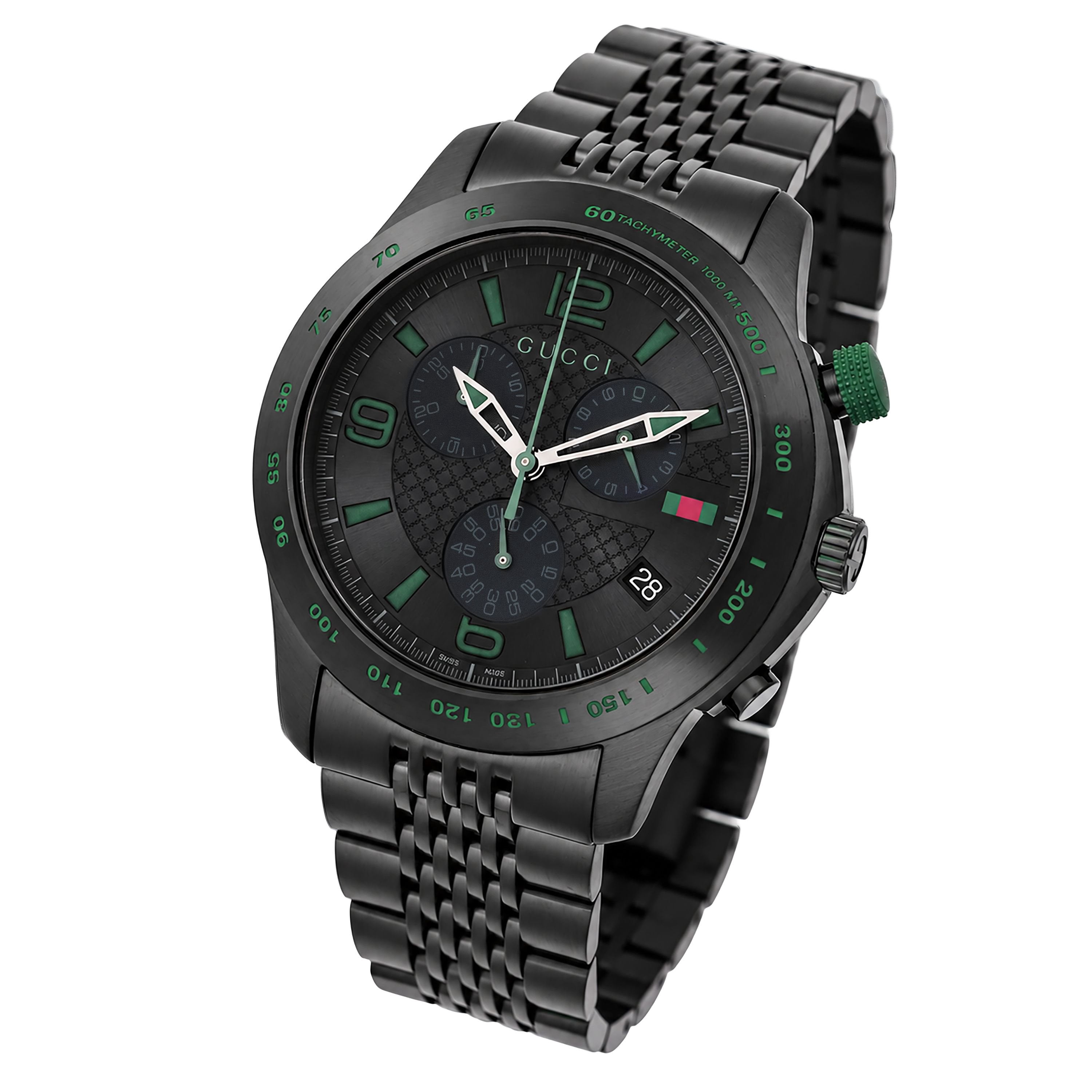 GUCCI 3800M クロノグラフ スモールセコンド デイト ローマンベゼル Gucci G-Timeless Chronograph Quartz Black Dial Men's 44mm Watch