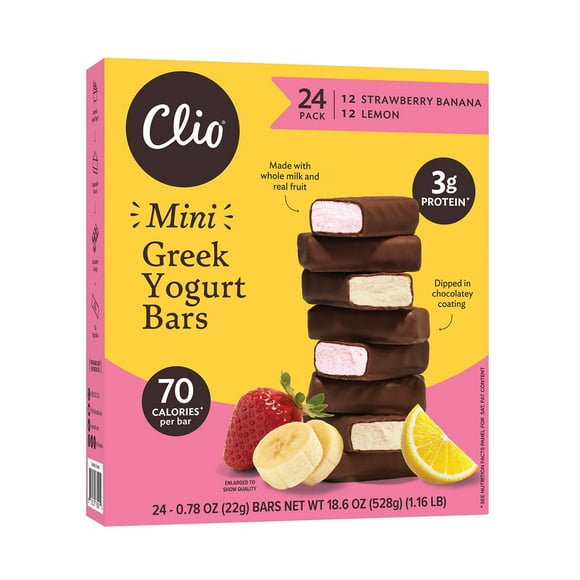 Clio Greek Yogurt Mini Bars, Lemon/Strawberry Banana, 0.78 oz., 24 ct.