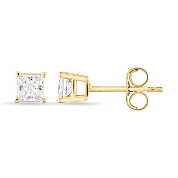 0.47 CT. T.W. Princess Cut Solitaire Diamond Stud Earrings