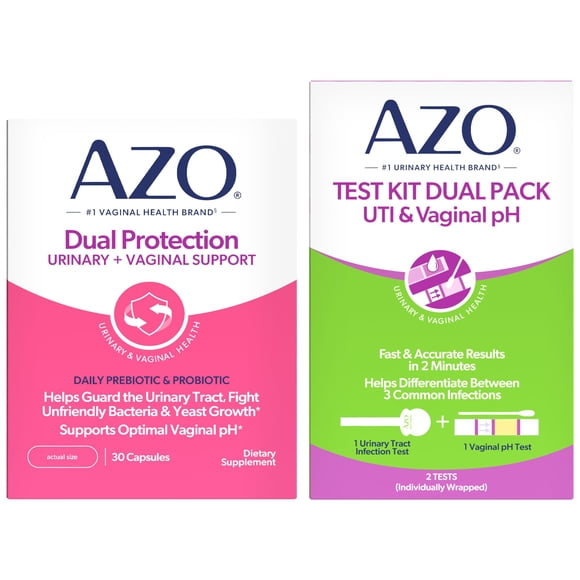 AZO UTI & Vaginal pH Test 2ct + AZO Dual Protection Probiotic 30ct Bundle