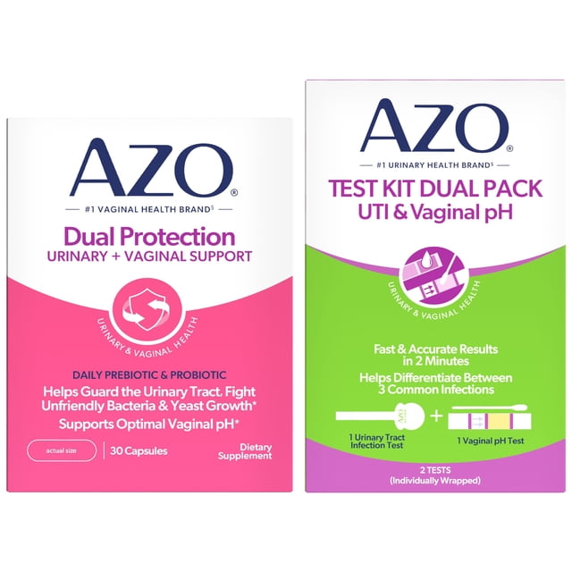 AZO UTI & Vaginal pH Test 2ct + AZO Dual Protection Probiotic 30ct Bundle