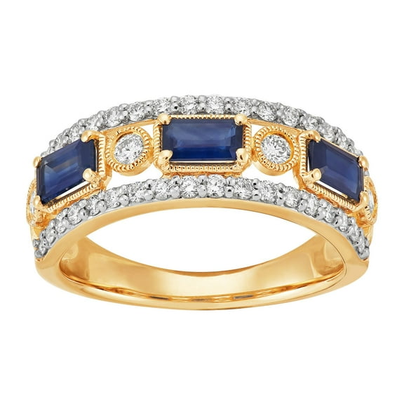 Emerald Cut Gemstone & 0.50 CT.T.W. Diamond Accent Band in 14K Gold