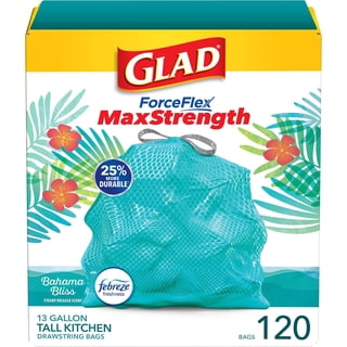Glad® ForceFlex MaxStrength 13-Gallong Kitchen Drawstring Trash Bags, Bahama Bliss + Febreze, Teal, 120 ct.