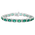 thumbnail image 1 of Emerald Cut Lab Created Gemstone Halo Tennis Bracelet in Sterling Silver, 1 of 5
