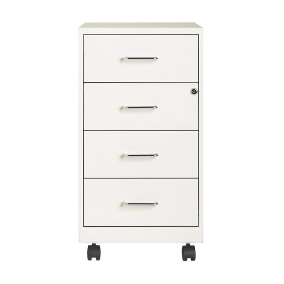 Hirsh 18" Deep 4-Drawer Metal Mobile Organizer, 4 Box Drawers, White