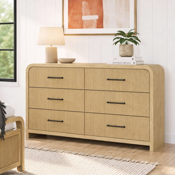 Society Den Woodridge 6-Drawer Dresser and Mirror in Natural