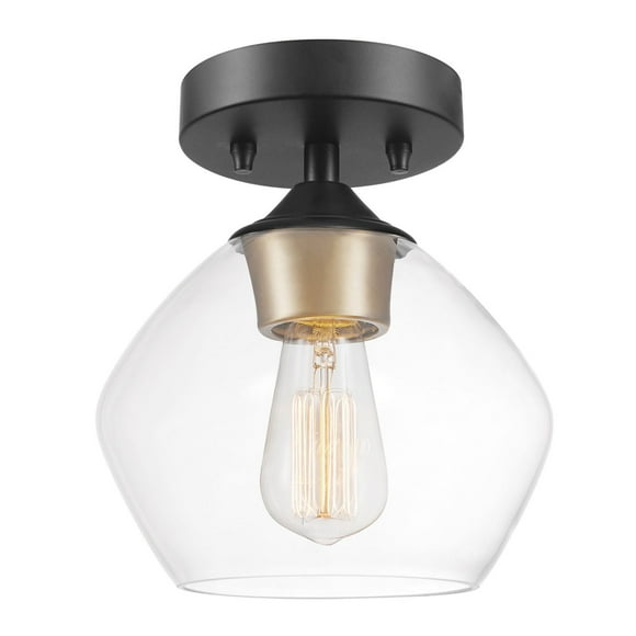 Globe Electric Harrow 1-Light Flush Mount in Matte Black with Vintage Light Bulb