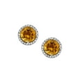 thumbnail image 2 of Round Cut Gemstone & 0.13 CT. T.W. Halo Diamond Stud Earrings in 14K Gold, 2 of 4