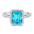 thumbnail image 1 of Emerald Cut Gemstone & 0.14 CT. T.W. Halo Diamond Ring in Sterling Silver, 1 of 5