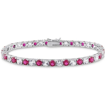 Round Cut Lab Created Gemstone Tennis Bracelet in Sterling Silver