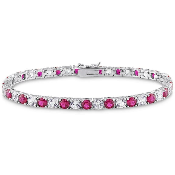 Round Cut Lab Created Gemstone Tennis Bracelet in Sterling Silver
