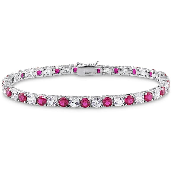 Round Cut Lab Created Gemstone Tennis Bracelet in Sterling Silver