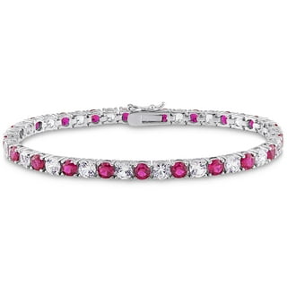 Round Cut Lab Created Gemstone Tennis Bracelet in Sterling Silver