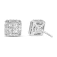 thumbnail image 4 of 1.00 C.T. TW Princess Cut Diamond Halo Stud Earrings in 14K Gold, 4 of 6