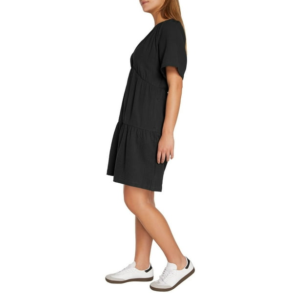 black dress gap Black Ribbed Off Shoulder Fold Down Neck Pleated Skirt Midi Dress *FIN –  SSYS main image 1