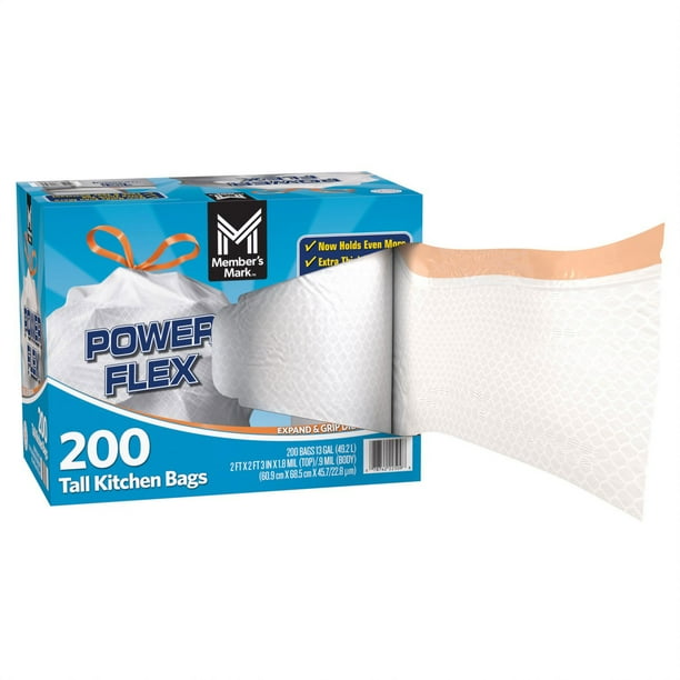 Member's Mark Power Flex 13-Gallon Tall Kitchen Trash Bags, 200 ct