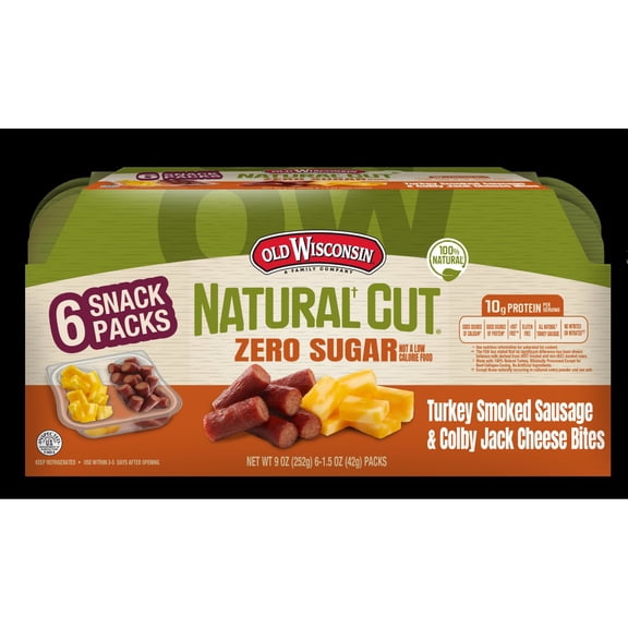 Old Wisconsin Natural Cut Turkey Smoked Sausage & Colby Jack Cheese Bites, 1.5 oz., 6 ct.