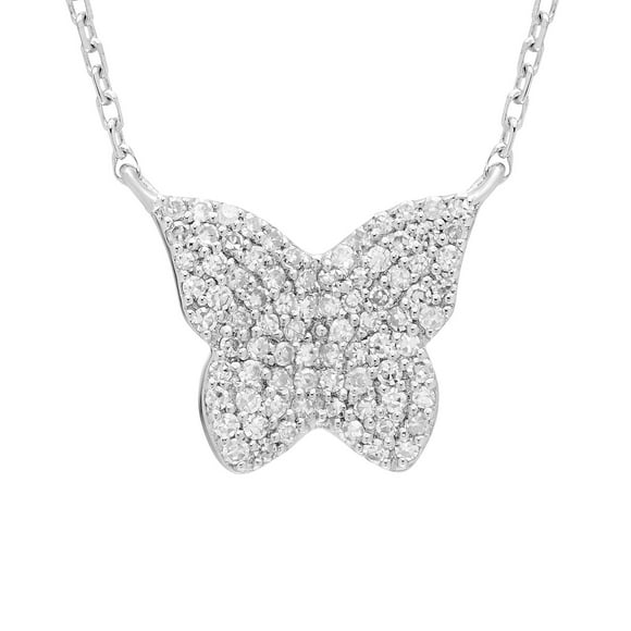 Diamond Butterfly Pendant Necklace in Sterling Silver