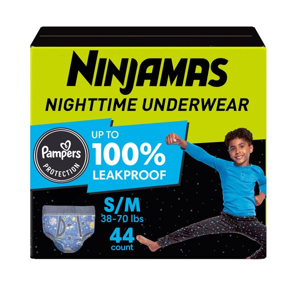Ninjamas Nighttime Bedwetting Underwear for Boys, Sizes Small - Extra Large