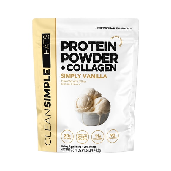 Clean Simple Eats Simply Vanilla Protein Powder + Collagen, Vanilla, 1.63 lbs.